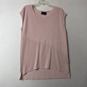 Chico's Travelers Tunic Top Sz‎ L Metallic silver stripe Blush Pink hi low hem